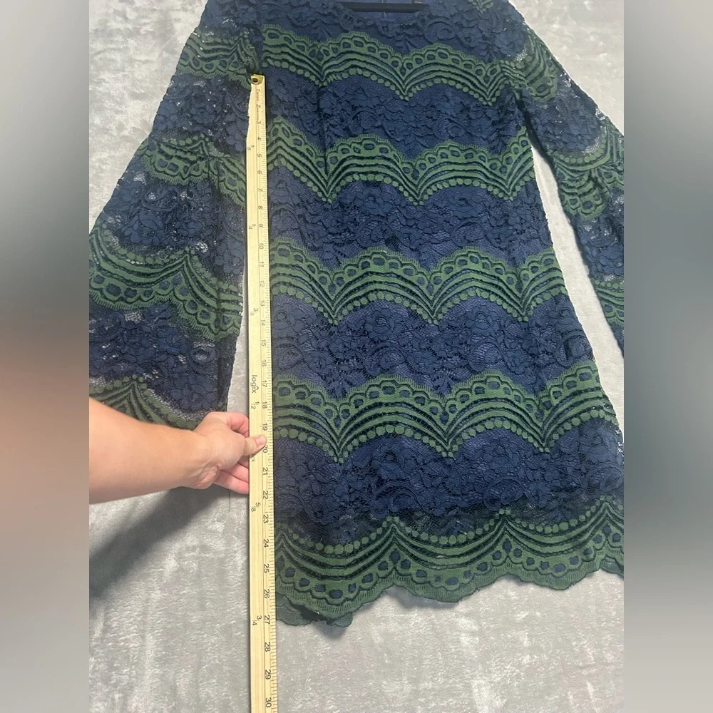 VeryJ Lace Mini Long Sleeve Bell Sleeve Dress Women’s Large Green Blue Mermaid